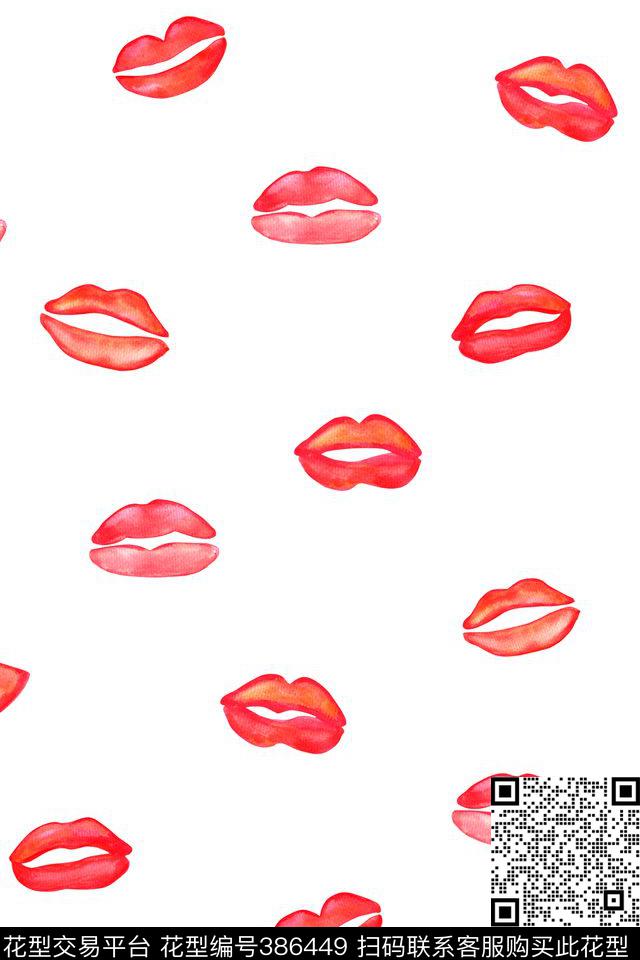 流行时尚之手绘红唇系列01 - 386449 - 流行时尚 手绘红唇 - 传统印花花型 － 女装花型设计 － 瓦栏