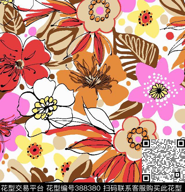 抽象清新花卉 - 388380 - 清新 花卉 泳衣/内衣/服饰 面料花型 - 传统印花花型 － 女装花型设计 － 瓦栏