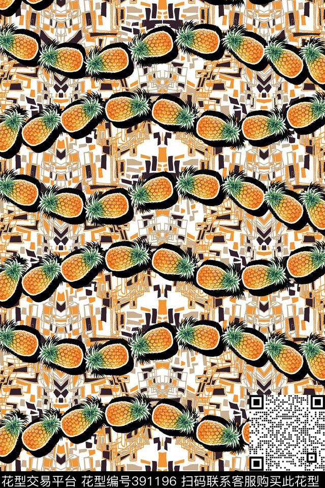 菠萝！菠萝！. - 391196 - 菠萝 水果 女装 - 数码印花花型 － 泳装花型设计 － 瓦栏
