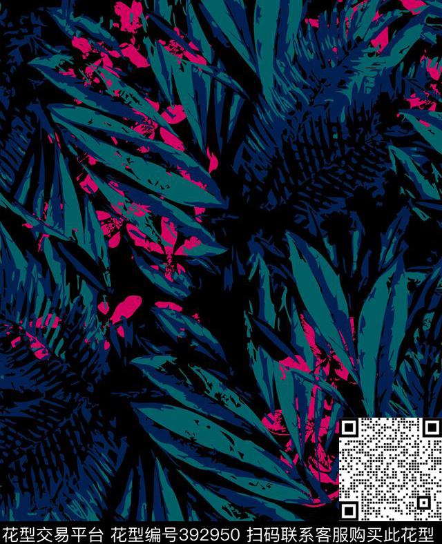 深蓝满底抽象紫荆花 - 392950 - 中国风 抽象 - 传统印花花型 － 女装花型设计 － 瓦栏