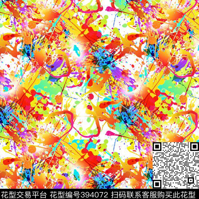 彩色涂鸦 - 394072 - 抽象 彩色涂鸦 - 数码印花花型 － 女装花型设计 － 瓦栏