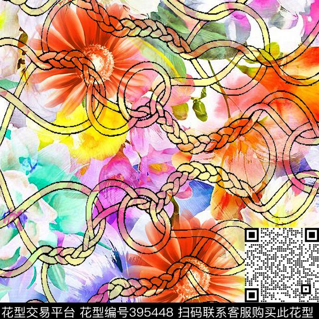 花卉 - 395448 - 抽象 花卉 - 数码印花花型 － 女装花型设计 － 瓦栏
