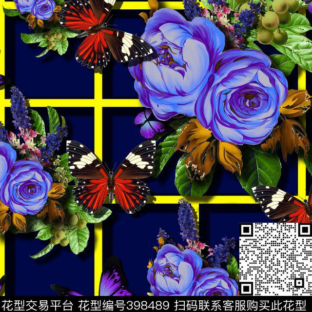 花卉几何混搭体 - 398489 - 几何 花卉 蝴蝶 - 数码印花花型 － 女装花型设计 － 瓦栏