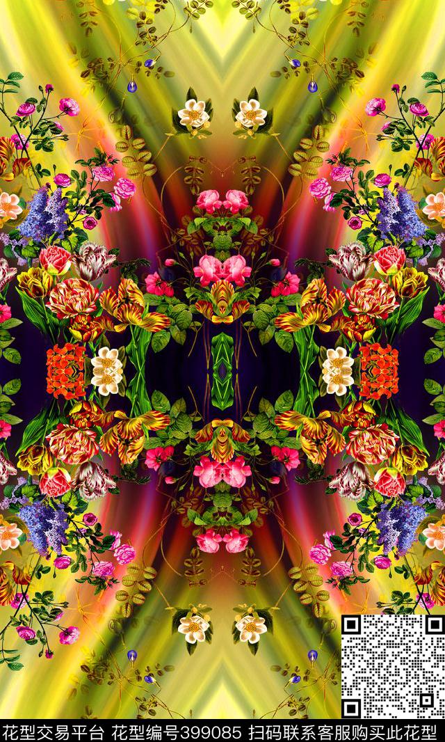 抽象定位花卉 - 399085 - 抽象 花卉 渐变 - 数码印花花型 － 女装花型设计 － 瓦栏