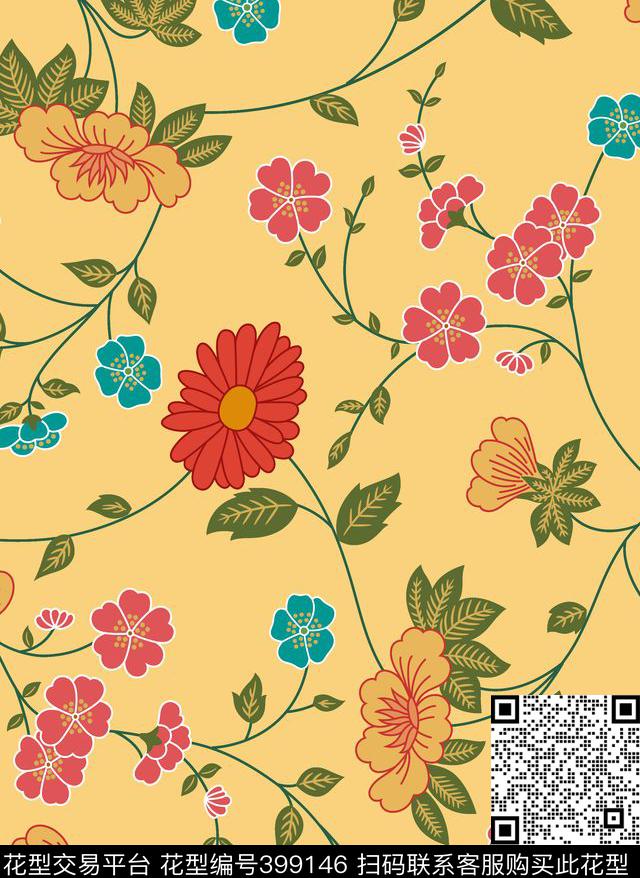 20141205 - 399146 - 传统印花 花卉 水浆印花 - 传统印花花型 － 女装花型设计 － 瓦栏