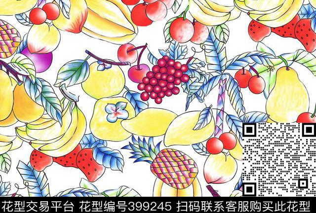 水果水彩 - 399245 - 抽象 水果 - 传统印花花型 － 女装花型设计 － 瓦栏