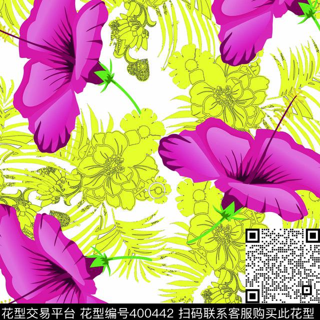大红花 - 400442 - 大红花 单调 - 传统印花花型 － 女装花型设计 － 瓦栏