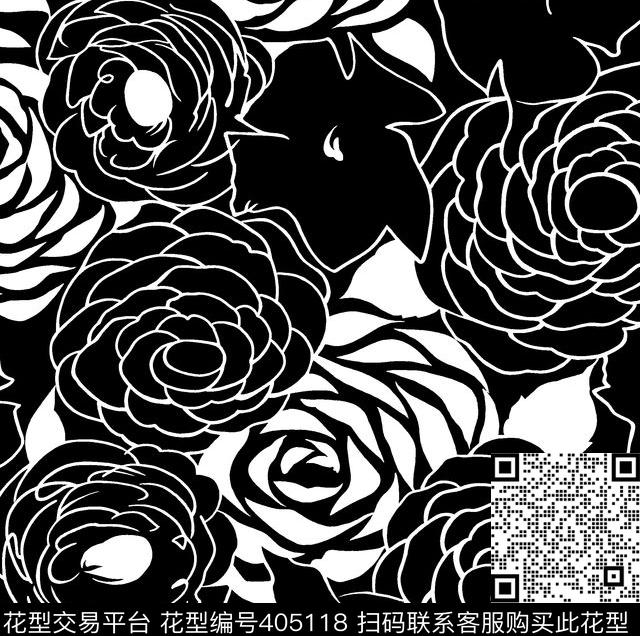 线条花 - 405118 - 素雅 线条花 花卉 - 传统印花花型 － 女装花型设计 － 瓦栏