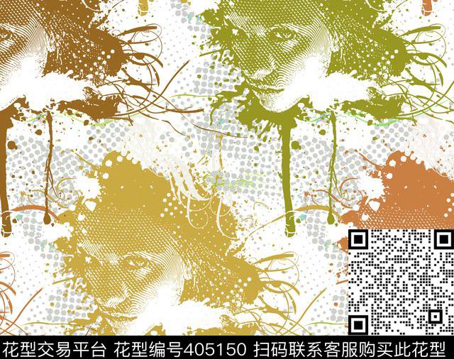 复古抽象人物脸谱图 - 405150 - 创意 复古抽象人物脸谱 抽象 - 数码印花花型 － 女装花型设计 － 瓦栏