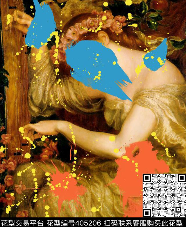 复古抽象人物油画定位图 - 405206 - 复古欧式风 人物油画定位图 抽象 - 数码印花花型 － 女装花型设计 － 瓦栏