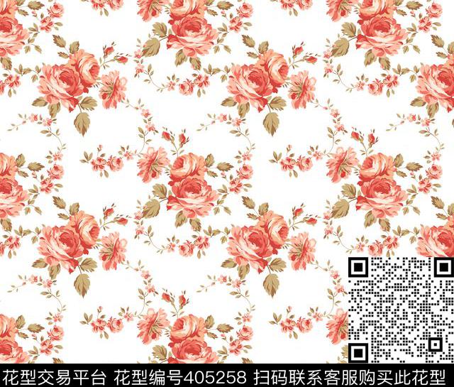 素雅小花 - 405258 - 素雅 小花 花卉 - 传统印花花型 － 女装花型设计 － 瓦栏