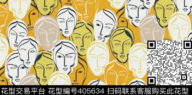 创意抽象人脸 - 405634 - 文艺 抽象人脸 抽象 - 传统印花花型 － 女装花型设计 － 瓦栏