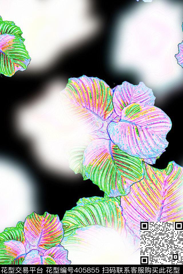 20150122 观叶植物 02 - 405855 - 观叶植物 光晕 热带风情 - 数码印花花型 － 女装花型设计 － 瓦栏