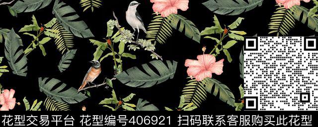 花鸟植物怀旧 - 406921 - 大花 热带风 兰花 - 数码印花花型 － 女装花型设计 － 瓦栏