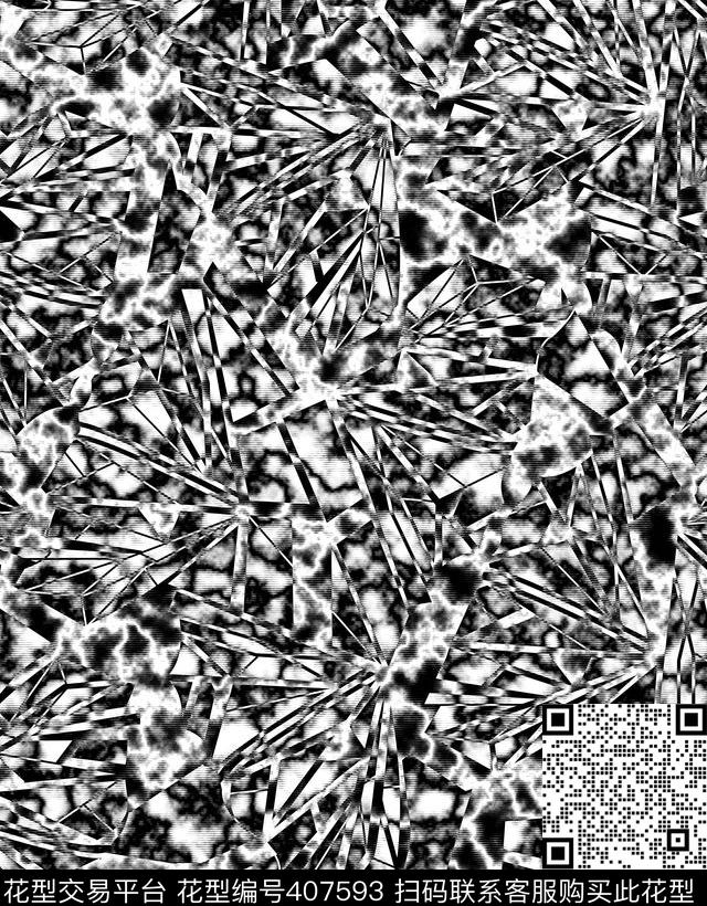 抽象玻璃碎片舞蝶型印花 - 407593 - 抽象 黑白 线条 - 数码印花花型 － 男装花型设计 － 瓦栏