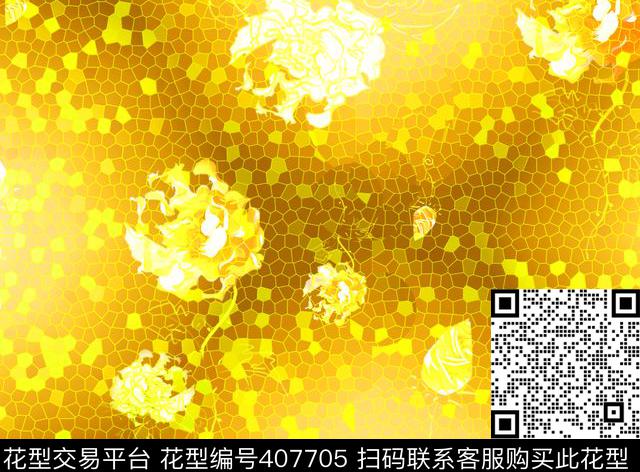 流金岁月-玫瑰 - 407705 - 黄金 金属 玫瑰 - 数码印花花型 － 女装花型设计 － 瓦栏