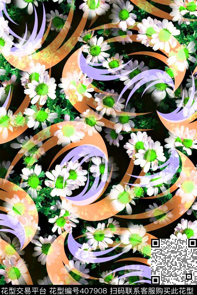 抽象 几何 花卉   - 407908 - 戏曲人物 中国风 脸谱 - 数码印花花型 － 女装花型设计 － 瓦栏