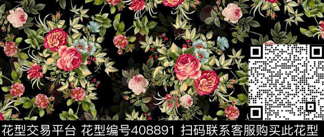 西欧宫廷式唯美印花 - 408891 - 花朵 花卉 休闲个性 - 数码印花花型 － 女装花型设计 － 瓦栏