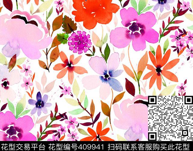 手绘小花之盛夏 - 409941 - 手绘 花卉 清新 - 传统印花花型 － 女装花型设计 － 瓦栏