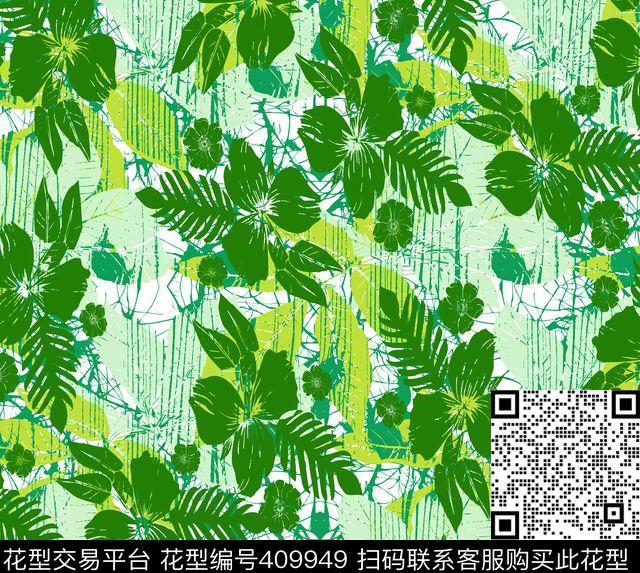 海岛肌理 - 409949 - 抽象 雨林 男装 - 传统印花花型 － 女装花型设计 － 瓦栏