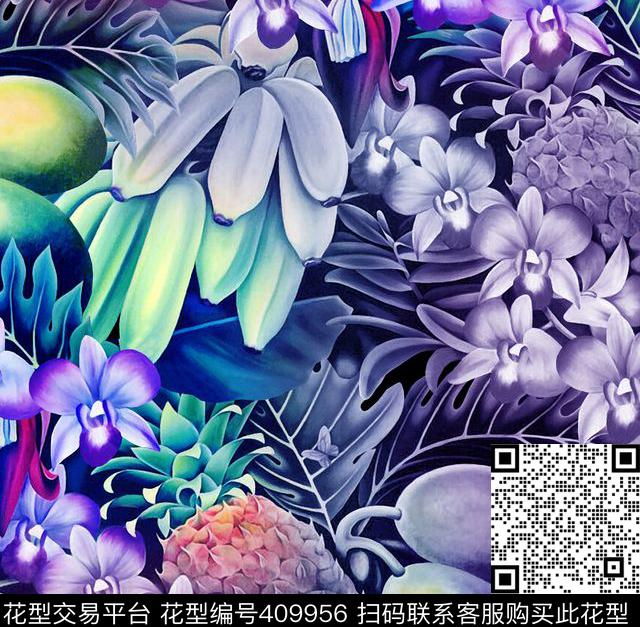 油画热带雨林景色 - 409956 - 油画 景色 雨林 - 数码印花花型 － 女装花型设计 － 瓦栏