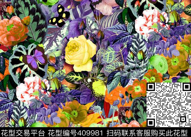 丛林仙境 - 409981 - 梦幻 丛林 蝴蝶 - 数码印花花型 － 女装花型设计 － 瓦栏