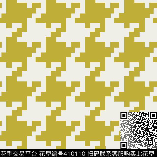 千鸟格 - 410110 - 几何 千鸟格 - 传统印花花型 － 床品花型设计 － 瓦栏