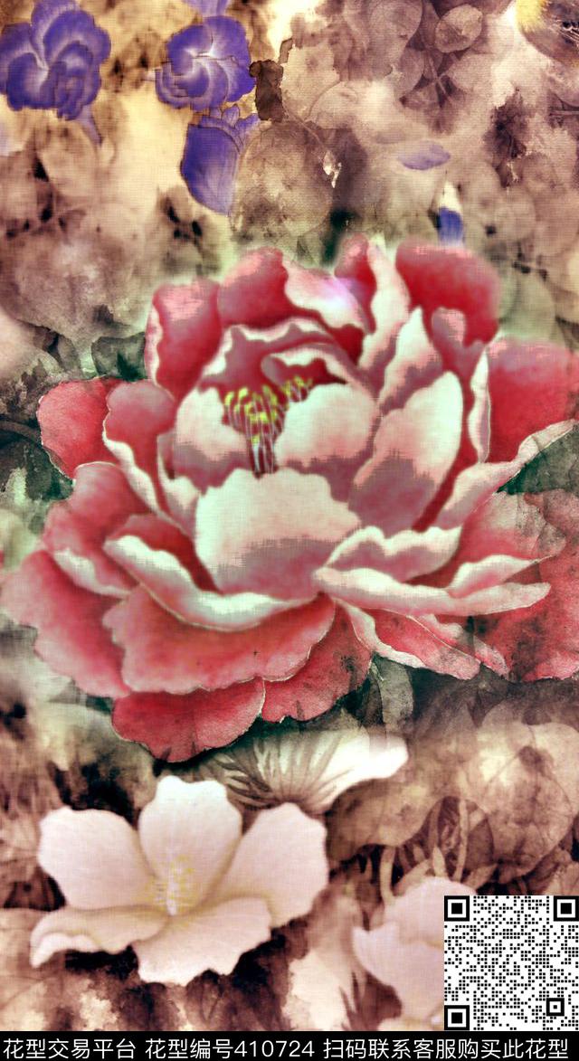 中国风花卉 - 410724 - 工笔 国画 花卉 - 数码印花花型 － 女装花型设计 － 瓦栏