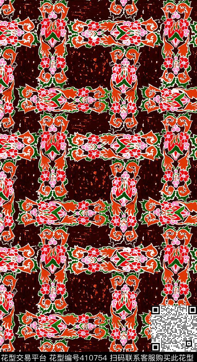 民族风情 - 410754 - 风俗 花卉 民族风 - 传统印花花型 － 女装花型设计 － 瓦栏
