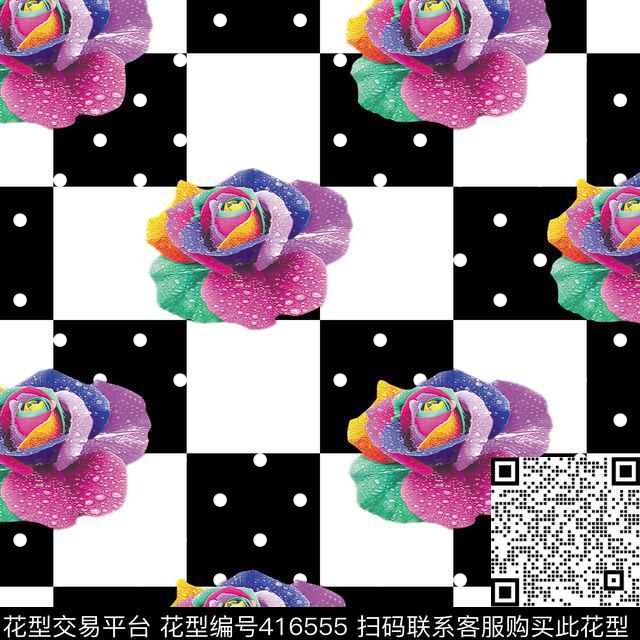 七彩花 - 416555 - 数码花型 花卉 - 数码印花花型 － 女装花型设计 － 瓦栏