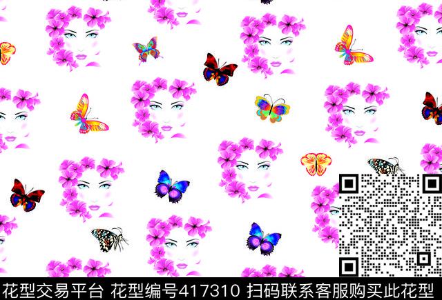 蝴蝶美女 - 417310 - 大方 简单 唯美 - 数码印花花型 － 其他花型设计 － 瓦栏