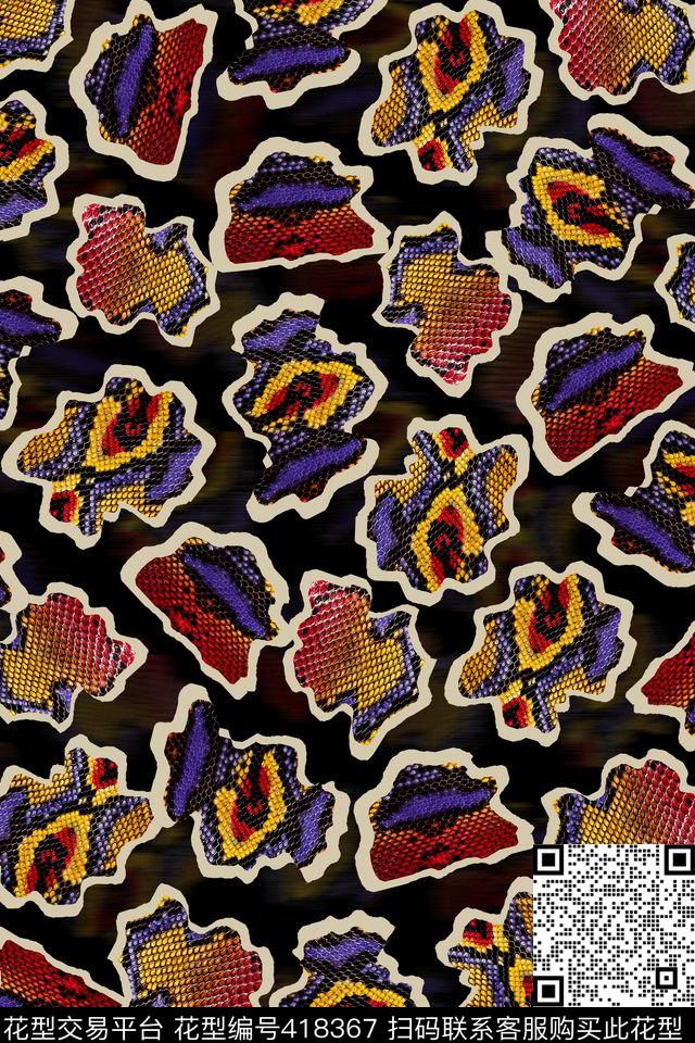 彩色蛇皮纹轮廓边夹克装 - 418367 - 蛇皮纹 休闲夹克 街头时尚 - 数码印花花型 － 女装花型设计 － 瓦栏