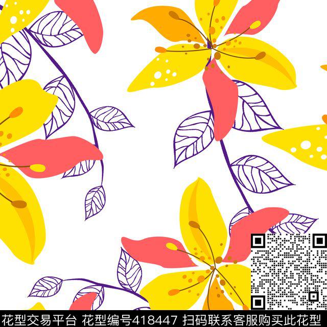 花卉系列  - 418447 - 花瓣 花卉 简约流行系列 - 传统印花花型 － 女装花型设计 － 瓦栏