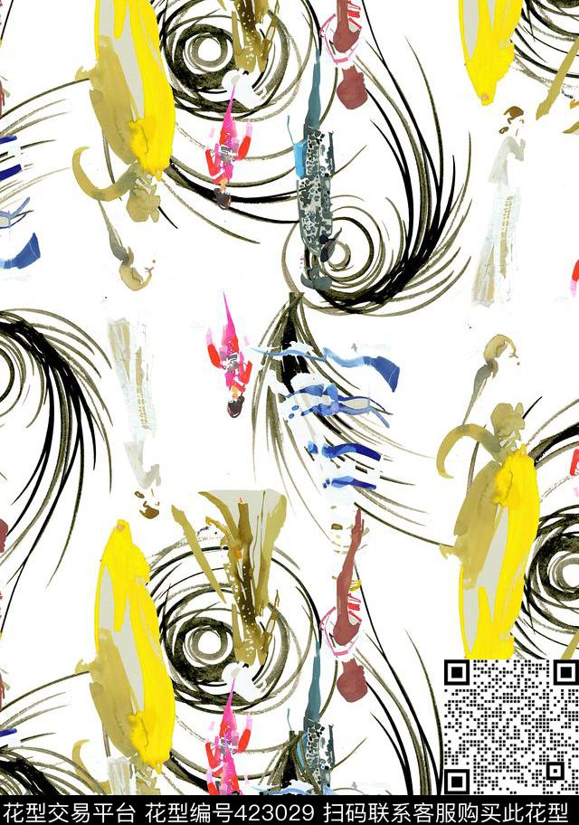 时尚简约女装抽象插画数码印花 - 423029 - 插画 女装抽象 时尚简约 - 数码印花花型 － 女装花型设计 － 瓦栏