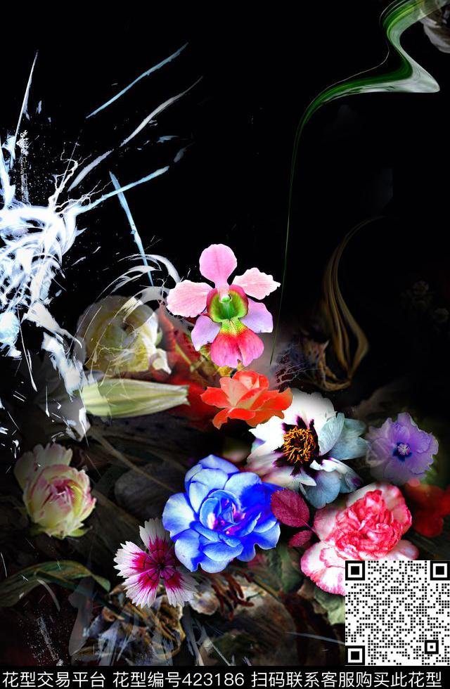 韵彩CD0416 - 423186 - 抽象 花卉 花瓣 - 数码印花花型 － 女装花型设计 － 瓦栏