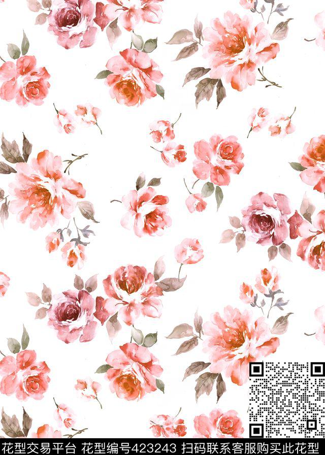 时尚清新粉色小花卉数码印花 - 423243 - 花卉 清新粉色 小花 - 数码印花花型 － 女装花型设计 － 瓦栏