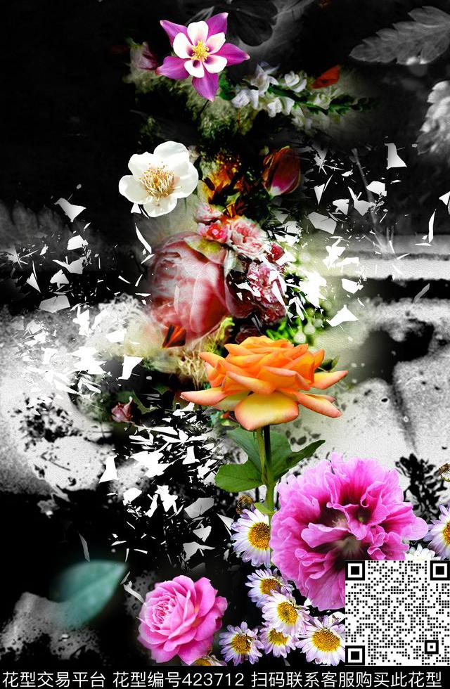 花魂CD0421 - 423712 - 抽象 风景 花卉 - 数码印花花型 － 女装花型设计 － 瓦栏