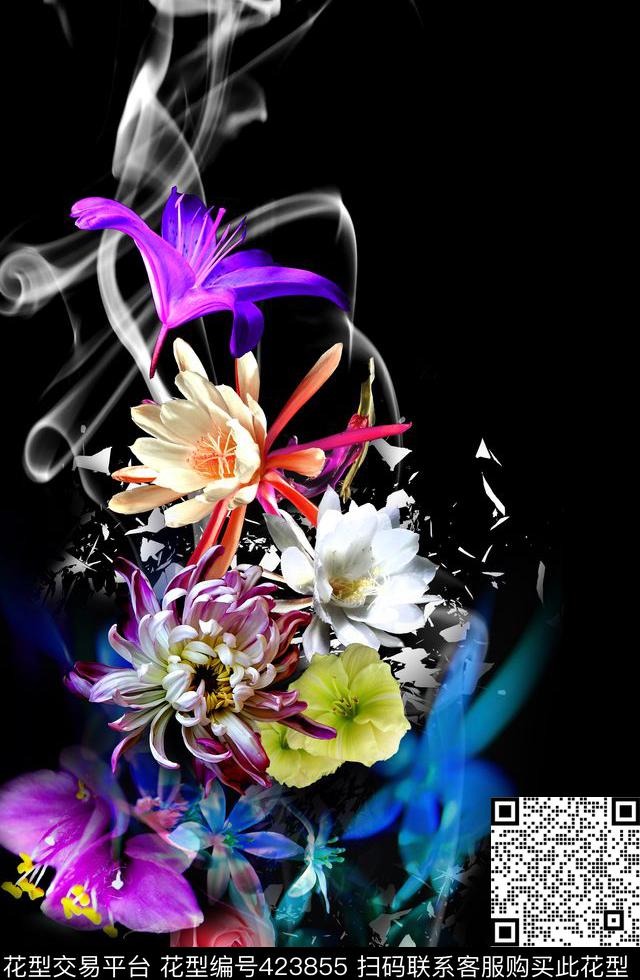 悟花CD0435 - 423855 - 抽象 花瓣 烟雾 - 数码印花花型 － 女装花型设计 － 瓦栏