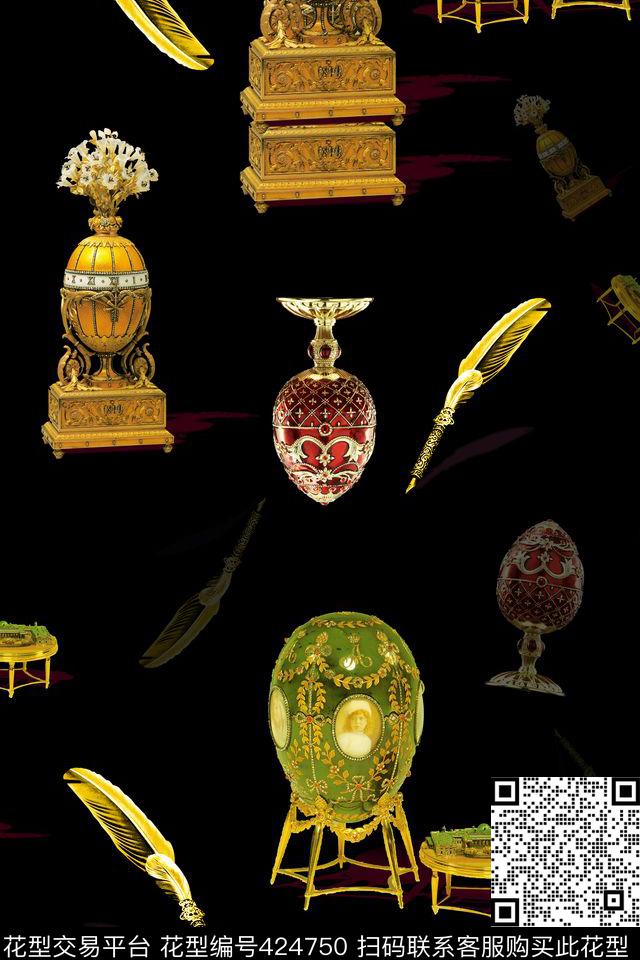 宫廷奢侈品 - 424750 - 宫廷贵族 欧式 奢侈品 - 数码印花花型 － 女装花型设计 － 瓦栏