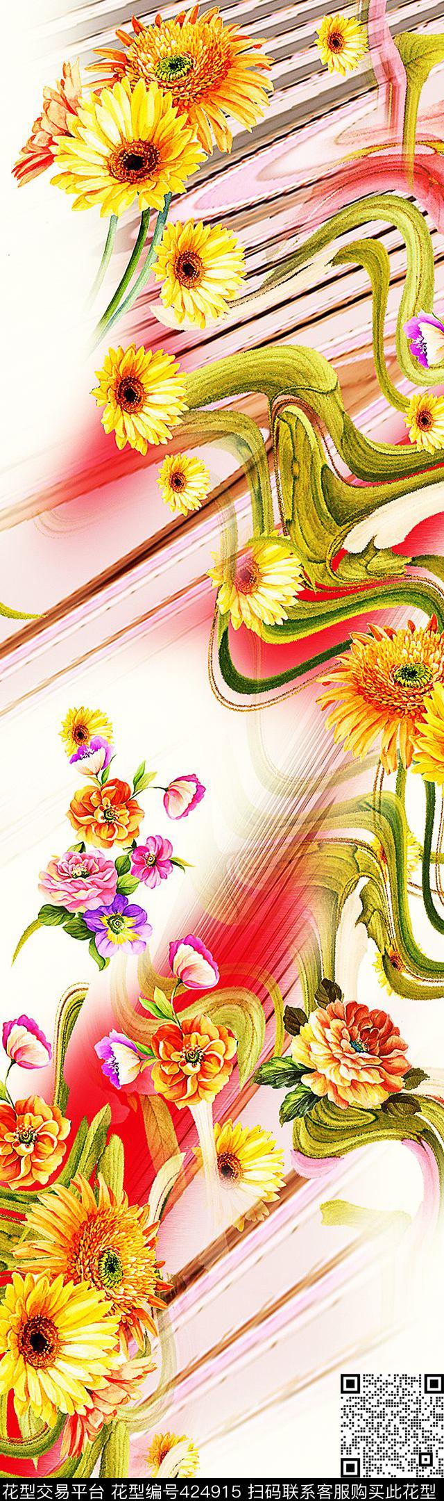 裙子印花 - 424915 - 民族风 青花瓷 中国风 - 数码印花花型 － 女装花型设计 － 瓦栏
