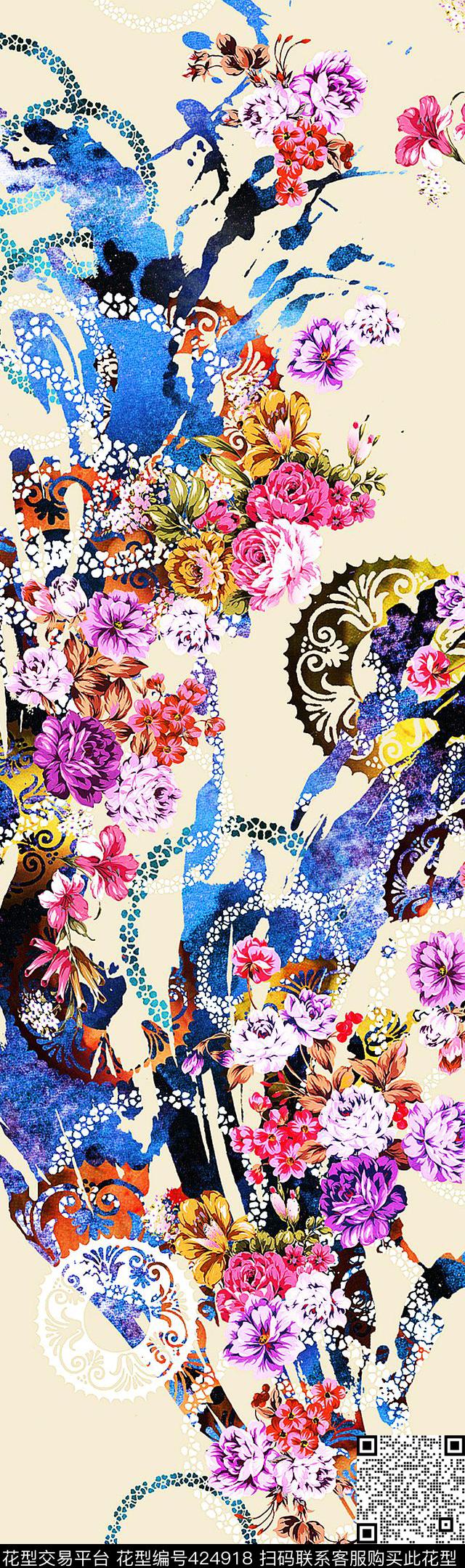 裙子印花 - 424918 - 青花瓷 中国风 裙子 - 数码印花花型 － 窗帘花型设计 － 瓦栏