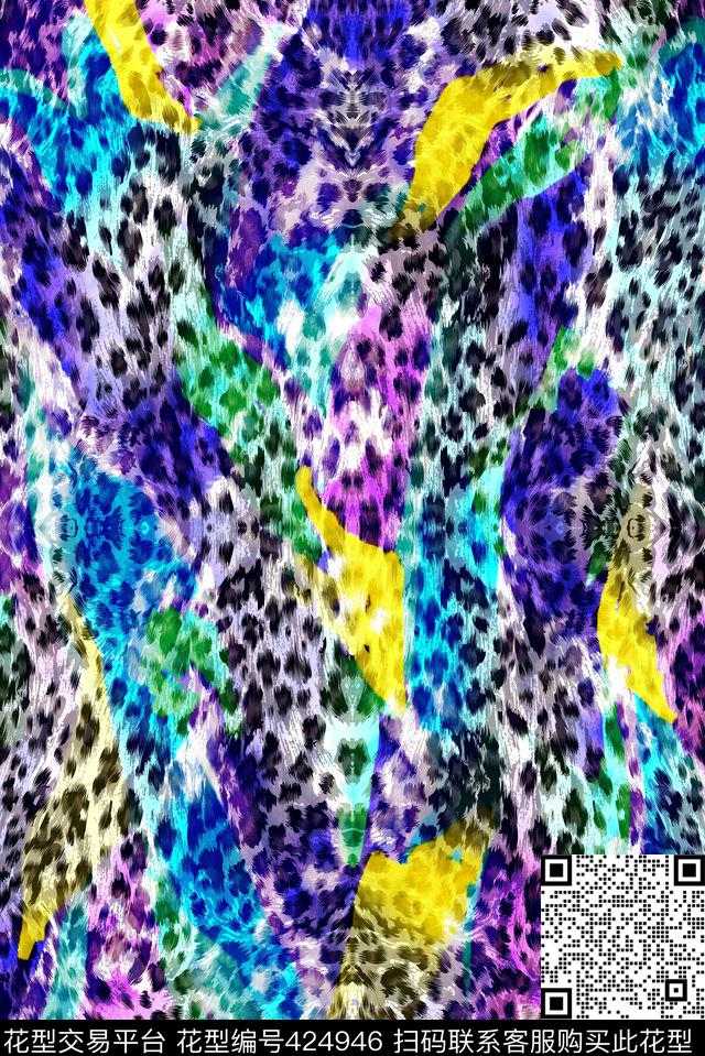 迷彩动物豹点花纹拼贴组合 - 424946 - 动物纹 迷彩 豹纹 - 数码印花花型 － 女装花型设计 － 瓦栏