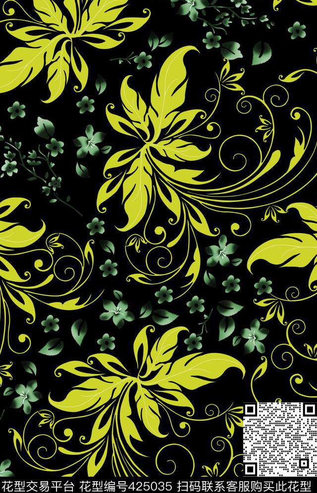 浪漫蝴蝶花 - 425035 - L.D~手绘 L.D~花卉 L.D~中国风 - 传统印花花型 － 窗帘花型设计 － 瓦栏