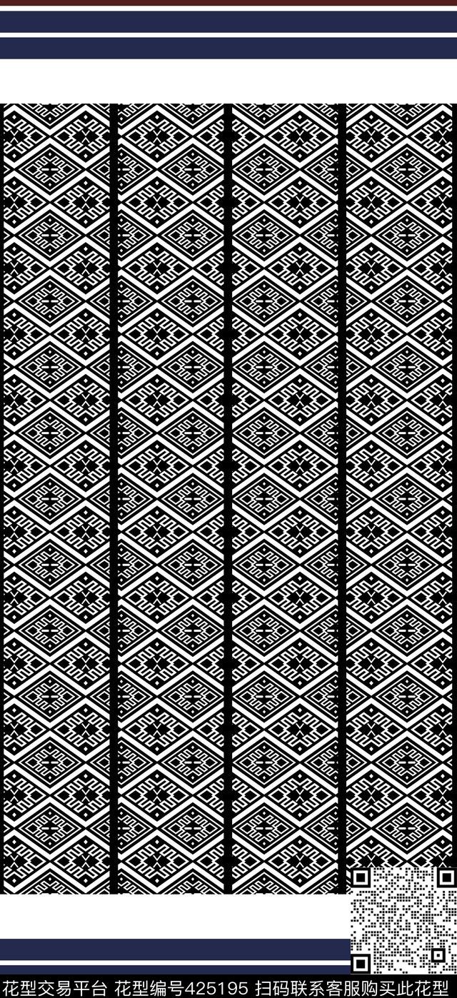 条纹菱形花 - 425195 - 复古 传统纹样 条纹菱形花 - 传统印花花型 － 长巾花型设计 － 瓦栏
