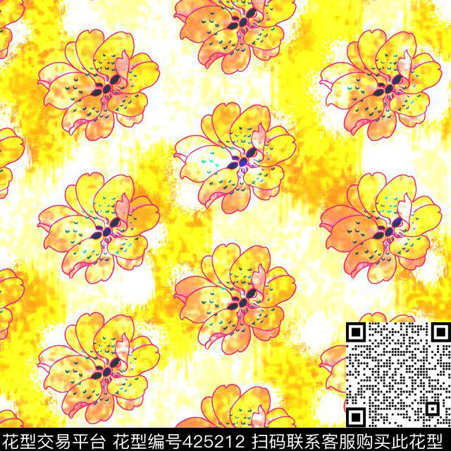 抽象花卉系列 - 425212 - 花瓣 花卉 小黄花 - 数码印花花型 － 女装花型设计 － 瓦栏