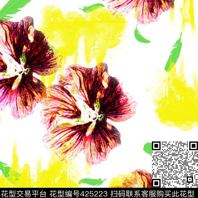 花卉系列  - 425223 - 抽象 花瓣 水彩 - 数码印花花型 － 女装花型设计 － 瓦栏