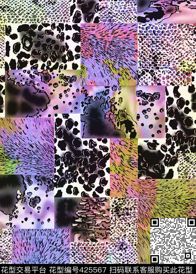 亮色动物纹组合 - 425567 - 丛林 亮色动物纹组合 抽象 - 数码印花花型 － 女装花型设计 － 瓦栏