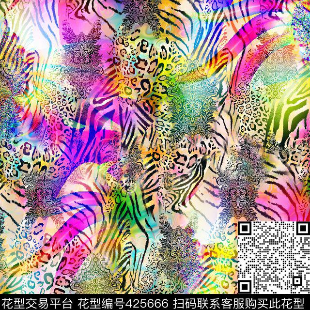 彩色豹纹 - 425666 - 彩色豹纹 动物纹 数码 - 数码印花花型 － 女装花型设计 － 瓦栏