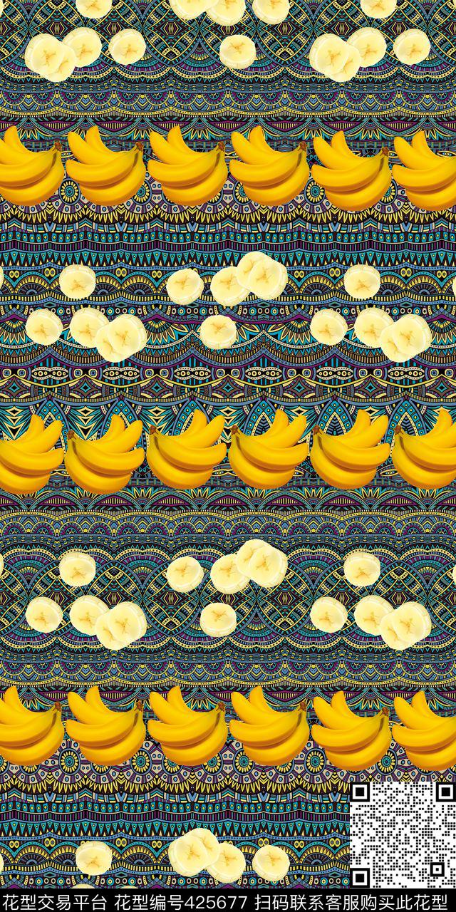 创意民族风 香蕉 服装 - 425677 - 创意 民族风 香蕉 - 传统印花花型 － 女装花型设计 － 瓦栏
