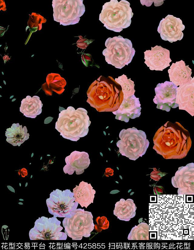脏色花 - 425855 - 花 漂亮 脏色花 - 数码印花花型 － 女装花型设计 － 瓦栏